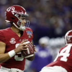 
              Alabama quarterback Bryce Young (9) looks to pass against Kansas State during the first half of the Sugar Bowl NCAA college football game Saturday, Dec. 31, 2022, in New Orleans. (AP Photo/Butch Dill)
            