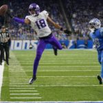 
              Minnesota Vikings' Justin Jefferson can't catch a pass during the second half of an NFL football game against the Detroit Lions Sunday, Dec. 11, 2022, in Detroit. (AP Photo/Paul Sancya)
            