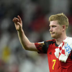 
              Belgium's Kevin De Bruyne greets fans at the end of the World Cup group F soccer match between Croatia and Belgium at the Ahmad Bin Ali Stadium in Al Rayyan, Qatar, Thursday, Dec. 1, 2022. (AP Photo/Francisco Seco)
            