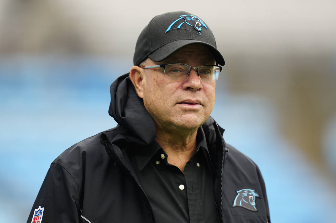 FILE - Carolina Panthers owner David Tepper watches during warm ups before an NFL football game bet...