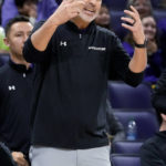 
              Northwestern head coach Chris Collins reacts to a call during the second half of an NCAA college basketball game against Prairie View A&M in Evanston, Ill., Sunday, Dec. 11, 2022. Northwestern won 61-51. (AP Photo/Nam Y. Huh)
            