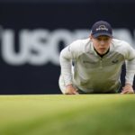 
              Matthew Fitzpatrick, of England, lines up a putt on the sixth hole during the final round of the U.S. Open golf tournament at The Country Club, Sunday, June 19, 2022, in Brookline, Mass. (AP Photo/Julio Cortez)
            