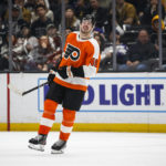 
              Philadelphia Flyers forward Noah Cates celebrates his goal against the Los Angeles Kings during the third period of an NHL hockey game Saturday, Dec. 31, 2022, in Los Angeles. The Philadelphia Flyers won 4-2. (AP Photo/Ringo H.W. Chiu)
            