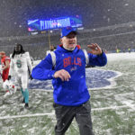 
              Buffalo Bills head coach Sean McDermott walks off the field after getting a 32-29 win over the Miami Dolphins in an NFL football game in Orchard Park, N.Y., Saturday, Dec. 17, 2022. (AP Photo/Adrian Kraus)
            