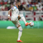
              England's Kyle Walker controls the ball during the World Cup round of 16 soccer match between England and Senegal, at the Al Bayt Stadium in Al Khor, Qatar, Sunday, Dec. 4, 2022. (AP Photo/Abbie Parr)
            