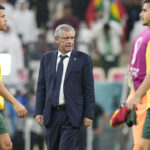 
              Portugal's head coach Fernando Santos stands at the end of the World Cup round of 16 soccer match between Portugal and Switzerland, at the Lusail Stadium in Lusail, Qatar, Tuesday, Dec. 6, 2022. (AP Photo/Pavel Golovkin)
            