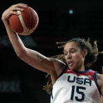 
              FILE - United States' Brittney Griner (15) grabs a rebound against Serbia during a women's basketball semifinal game at the 2020 Summer Olympics, Friday, Aug. 6, 2021, in Saitama, Japan. Griner had for years been known to fans of women's basketball, college player of the year, a two-time Olympic gold medalist and WNBA all-star who dominated her sport.  (AP Photo/Eric Gay, File)
            
