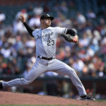 
              FILE - Chicago White Sox pitcher Vince Velasquez (23) delivers a pitch against the San Francisco Giants during the eighth inning of a baseball game, Sunday, July 3, 2022, in San Francisco. The Pittsburgh Pirates signed right-handed pitcher Vince Velasquez to a one-year contract on Tuesday, Dec. 13, 2022, in an attempt to give their young starting rotation a veteran presence.(AP Photo/D. Ross Cameron, File)
            