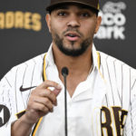 
              San Diego Padres' Xander Bogaerts speaks at news conference held to announce that his $280 million, 11-year contact with the Padres has been finalized, Friday, Dec. 9, 2022, in San Diego. (AP Photo/Denis Poroy)
            
