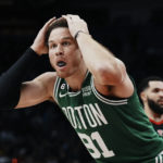 
              Boston Celtics' Blake Griffin reacts to a referee's call during an NBA basketball game against the Toronto Raptors in Toronto, Monday, Dec. 5, 2022. (Chris Young/The Canadian Press via AP)
            
