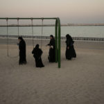
              Women visit a beach during the World Cup soccer tournament, in Jor, Qatar, Sunday, Nov. 27, 2022. (AP Photo/Moises Castillo)
            