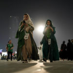 
              FILE - Supporters arrive at the Lusail Stadium for the World Cup group C soccer match between Saudi Arabia and Mexico, in Lusail, Qatar, Wednesday, Nov. 30, 2022. (AP Photo/Ebrahim Noroozi, File)
            