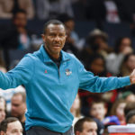 
              Detroit Pistons head coach Dwane Casey reacts to a call as his team plays the Charlotte Hornets during the first half of an NBA basketball game in Charlotte, N.C., Wednesday, Dec. 14, 2022. (AP Photo/Nell Redmond)
            
