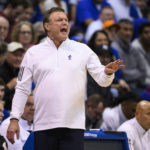 
              Kansas head coach Bill Self calls directions to his team during the second half of an NCAA college basketball game against Indiana in Lawrence, Kan., Saturday, Dec. 17, 2022. (AP Photo/Reed Hoffmann)
            