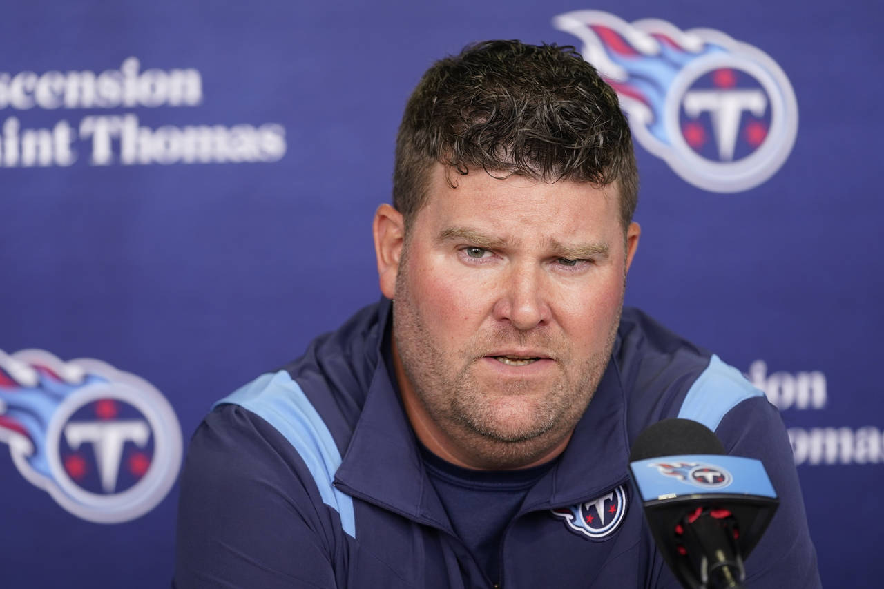 FILE - Tennessee Titans general manager Jon Robinson answers questions at a news conference Tuesday...