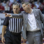 
              Alabama head coach Nate Oats argues with a referee during the first half of an NCAA college basketball game against Memphis, Tuesday, Dec. 13, 2022, in Tuscaloosa, Ala. (AP Photo/Vasha Hunt)
            