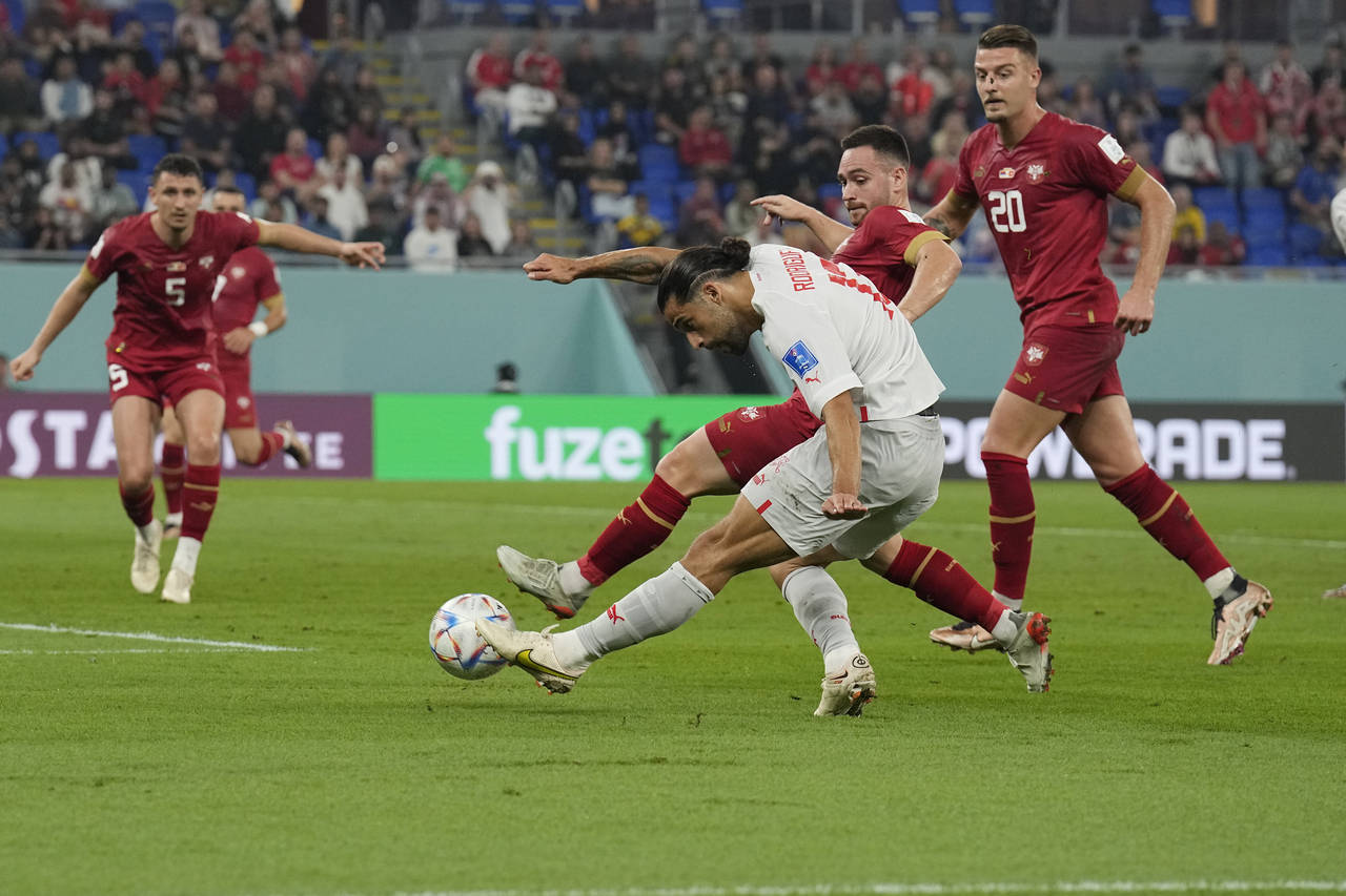 Switzerland's Ricardo Rodriguez attempts a goal during the World Cup group G soccer match between S...