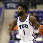 
              TCU guard Mike Miles Jr. (1) looks to pass the ball against Mississippi Valley State during the second half of an NCAA college basketball game, Sunday, Dec. 18, 2022, in Fort Worth, Texas. (AP Photo/Ron Jenkins)
            