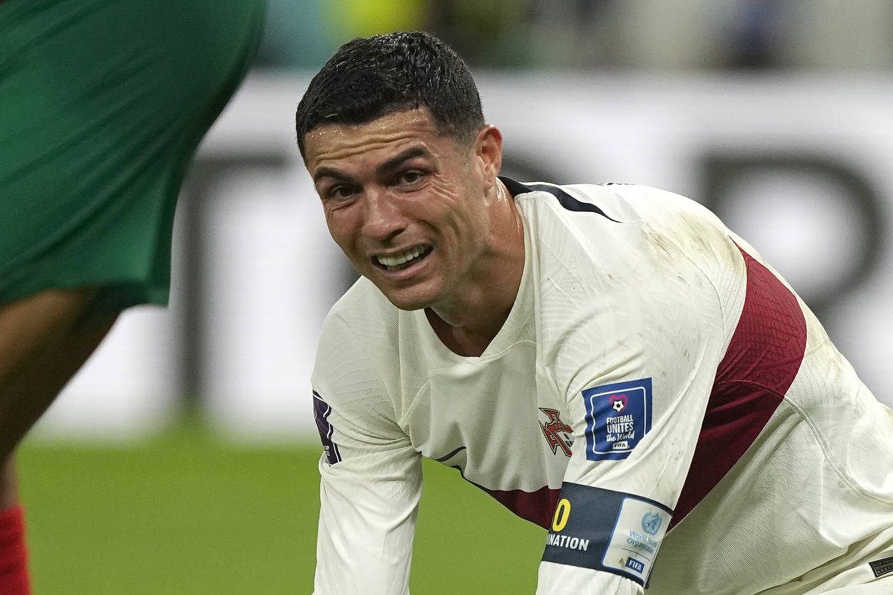 Portugal's Cristiano Ronaldo reacts after missing an opportunity to score during the World Cup quar...