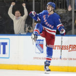 
              New York Rangers center Filip Chytil reacts after scoring the game winning goal during overtime of an NHL hockey game against the New Jersey Devils, Monday, Dec. 12, 2022, at Madison Square Garden in New York. The Rangers won 4-3. (AP Photo/Mary Altaffer)
            