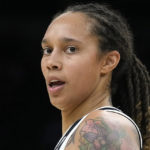 
              FILE - Phoenix Mercury center Brittney Griner during the first half of Game 2 of basketball's WNBA Finals against the Chicago Sky, Oct. 13, 2021, in Phoenix. Russia has freed WNBA star Brittney Griner in a dramatic high-level prisoner exchange, with the U.S. releasing notorious Russian arms dealer Viktor Bout.  (AP Photo/Rick Scuteri, File)
            