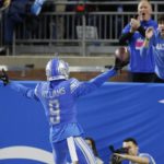 
              Detroit Lions' Jameson Williams reacts after catching a touchdown pass during the first half of an NFL football game against the Minnesota Vikings Sunday, Dec. 11, 2022, in Detroit. (AP Photo/Duane Burleson)
            