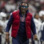 
              Jackson State head coach Deion Sanders yells during the first half of the Celebration Bowl NCAA college football game against North Carolina Central, Saturday, Dec. 17, 2022, in Atlanta. (AP Photo/Hakim Wright Sr. )
            