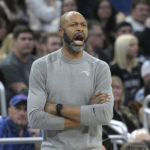 
              Orlando Magic coach Jamahl Mosley calls out instructions during the first half of the team's NBA basketball game against the San Antonio Spurs, Friday, Dec. 23, 2022, in Orlando, Fla. (AP Photo/Phelan M. Ebenhack)
            