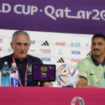 
              Brazil's head coach Tite, left, and player Danilo attend a press conference on the eve of the World Cup quarter final soccer match between Brazil and Croatia in Doha, Qatar, Thursday, Dec. 8, 2022. (AP Photo/Andre Penner)
            