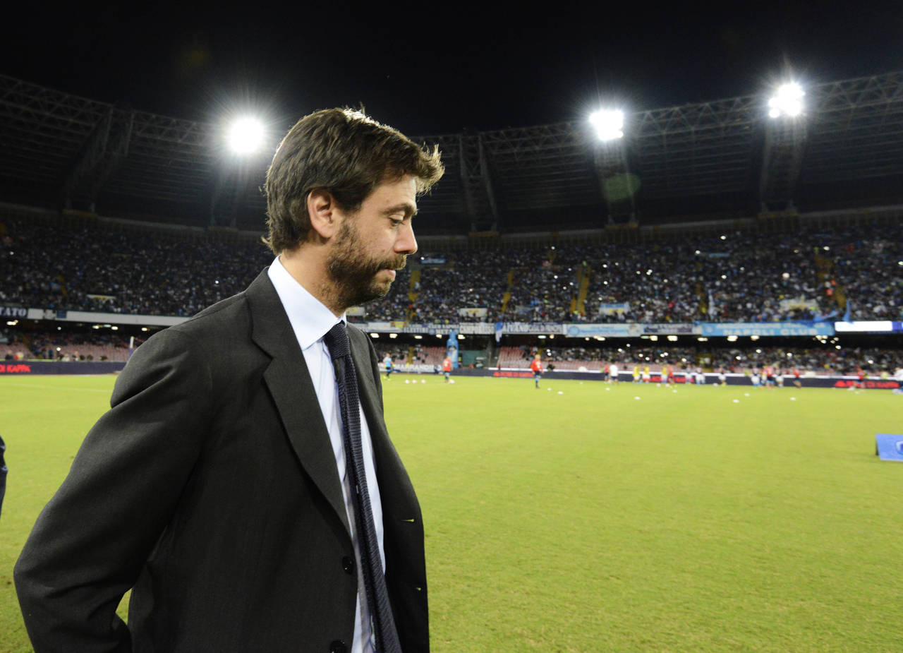 FILE - In this Sept. 26, 2015 file photo, Juventus President Andrea Agnelli arrives for a Serie A s...
