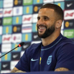 
              England's Kyle Walker speaks to the media during a press conference at Al Wakrah Sports Complex, in Al Wakrah, Qatar, Wednesday, Dec. 7, 2022. (AP Photo/Abbie Parr)
            