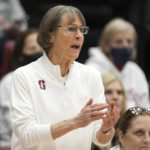 
              Stanford coach Tara VanDerveer applauds during the fourth quarter of the team's NCAA college basketball game against Arizona State on Saturday, Dec. 31, 2022, in Stanford, Calif. (AP Photo/Darren Yamashita)
            