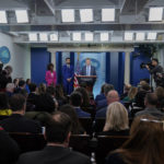 
              Golden State Warriors basketball head coach Steve Kerr, joined by Stephen Curry and White House press secretary Karine Jean-Pierre, speaks during the daily briefing at the White House in Washington, Tuesday, Jan. 17, 2023. (AP Photo/Carolyn Kaster)
            