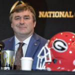 
              Georgia head coach Kirby Smart speaks during a news conference ahead of the national championship NCAA College Football Playoff game between Georgia and TCU, Sunday, Jan. 8, 2023, in Los Angeles. The championship football game will be played Monday. (AP Photo/Mike Stewart)
            