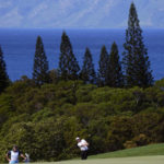 
              Matt Fitzpatrick hits onto the ninth green during the third round of the Tournament of Champions golf event, Saturday, Jan. 7, 2023, at Kapalua Plantation Course in Kapalua, Hawaii. (AP Photo/Matt York)
            