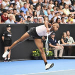 
              United States's Coco Gauff plays against Spain's Rebeka Masarova in the final of the ASB Classic in Auckland, New Zealand, Sunday, Jan. 8, 2023. (Andrew Cornaga/Photosport via AP)
            