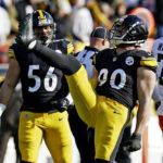 
              Pittsburgh Steelers linebacker T.J. Watt (90) celebrates after a sack during the first half of an NFL football game against the Cleveland Browns in Pittsburgh, Sunday, Jan. 8, 2023. (AP Photo/Matt Freed)
            