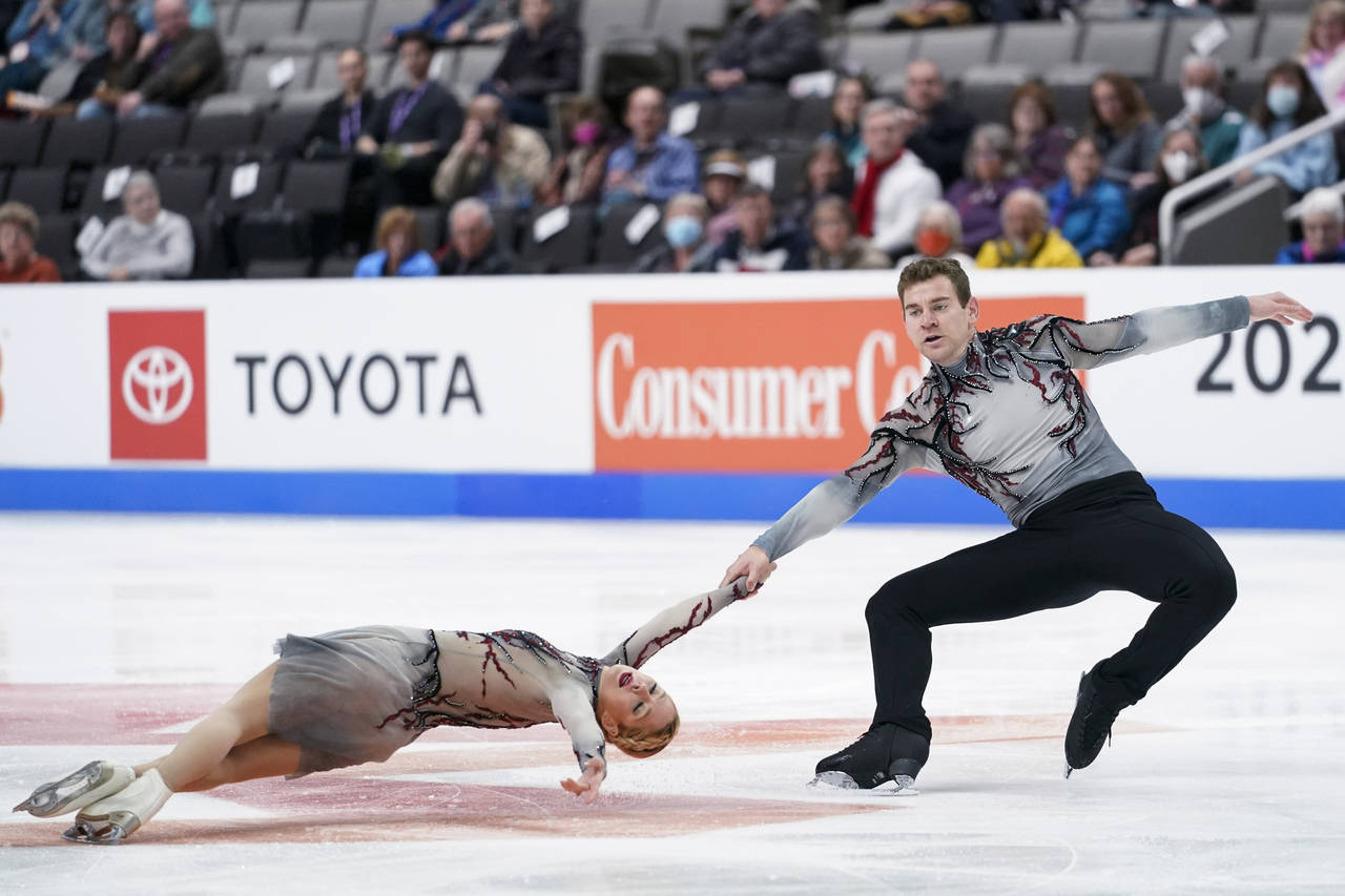 Alexa Knierim and Brandon Frazier compete in the pairs short program at the U.S. figure skating cha...
