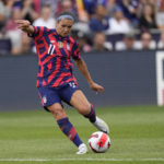 
              FILE - U.S. forward Sophia Smith (11) plays against Colombia during the first half of an international friendly soccer match Saturday, June 25, 2022, in Commerce City, Colo. Forward Sophia Smith was named the U.S. Soccer Female Player of the Year on Friday, Jan. 6, 2023, after leading the national team with 11 goals and starting in a team-high 17 matches. (AP Photo/David Zalubowski, File)
            