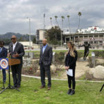 
              California Assemblymember Chris Holden discusses a bill called the College Athlete Protection Act, in front of the Rose Bowl on Thursday, Jan. 19, 2023, in Pasadena, Calif. The bill would require schools that play major college sports to pay some athletes as much as $25,000 annually, along with covering the cost of six-year guaranteed athletic scholarships and post-college medical expenses. (AP Photo/Beth Harris)
            