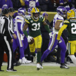 
              Green Bay Packers safety Adrian Amos (31) celebrates with teammate Jaire Alexander (23) after intercepting a pass during the first half of an NFL football game against the Minnesota Vikings, Sunday, Jan. 1, 2023, in Green Bay, Wis. (AP Photo/Mike Roemer)
            