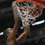 
              Brooklyn Nets' Kevin Durant dunks during the first half of the team's NBA basketball game against the Chicago Bulls on Wednesday, Jan. 4, 2023, in Chicago. (AP Photo/Paul Beaty)
            