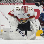 
              Florida Panthers goaltender Sergei Bobrovsky makes a save of a shot by the Colorado Avalanche in the second period of an NHL hockey game Tuesday, Jan. 10, 2023, in Denver. (AP Photo/David Zalubowski)
            