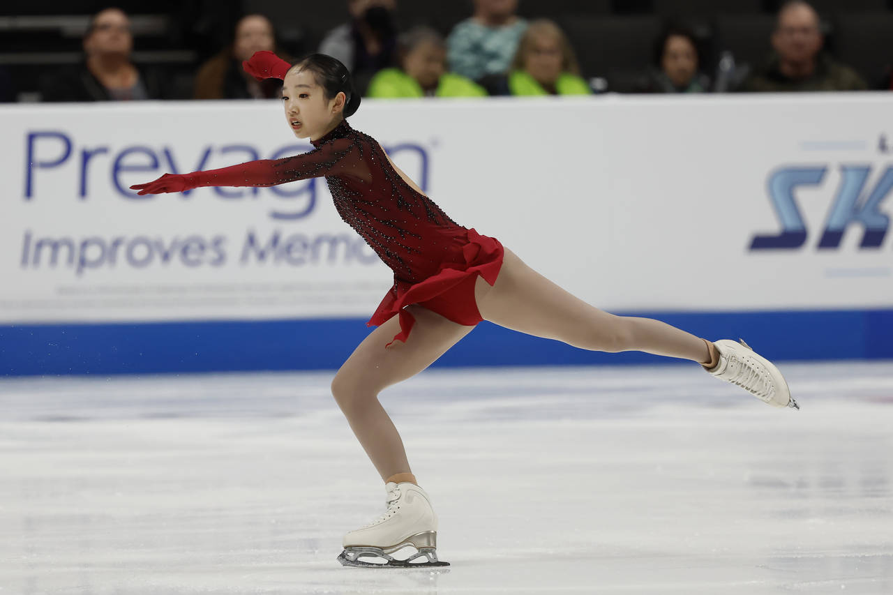 Josephine Lee performs during the women's free skate at the U.S. figure skating championships in Sa...