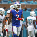 
              Buffalo Bills safety Damar Hamlin (3) looks on during the first quarter of an NFL football game against the Miami Dolphins at Hard Rock Stadium on Sunday, Sept. 25, 2022 in Miami Gardens, Fla. (David Santiago/Miami Herald via AP)
            