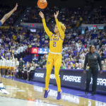 
              Jasmine Carson takes a shot as LSU takes on the Auburn during an NCAA college basketball game, Sunday, Jan. 15, 2023, in Baton Rouge, La. (Scott Clause/The Daily Advertiser via AP)
            