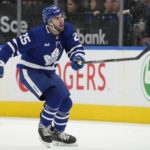 
              Toronto Maple Leafs defenseman Conor Timmins (25) skates up ice during the first period of an NHL hockey game against the Nashville Predators, Wednesday, Jan. 11, 2023 in Toronto. (Frank Gunn/The Canadian Press via AP)
            