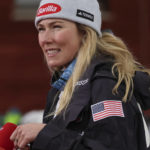 
              United States' Mikaela Shiffrin reacts after completing an alpine ski, women's World Cup giant slalom race, in Kranjska Gora, Slovenia, Saturday, Jan. 7, 2023. (AP Photo/Marco Trovati)
            