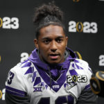 
              TCU linebacker Dee Winters speaks during a media day ahead of the national championship NCAA College Football Playoff game between Georgia and TCU, Saturday, Jan. 7, 2023, in Los Angeles. The champoinship football game will be played Monday. (AP Photo/Marcio Jose Sanchez)
            