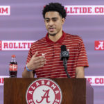 
              Alabama NCAA college football quarterback Bryce Young declares for the NFL draft, Monday, Jan. 2, 2023, in Tuscaloosa, Ala. (AP Photo/Vasha Hunt)
            